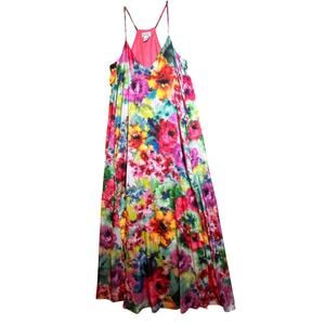 Nicole Miller Watercolor Fairycore Maxi Dress Women’s Sz M Beach Dopamine Floral